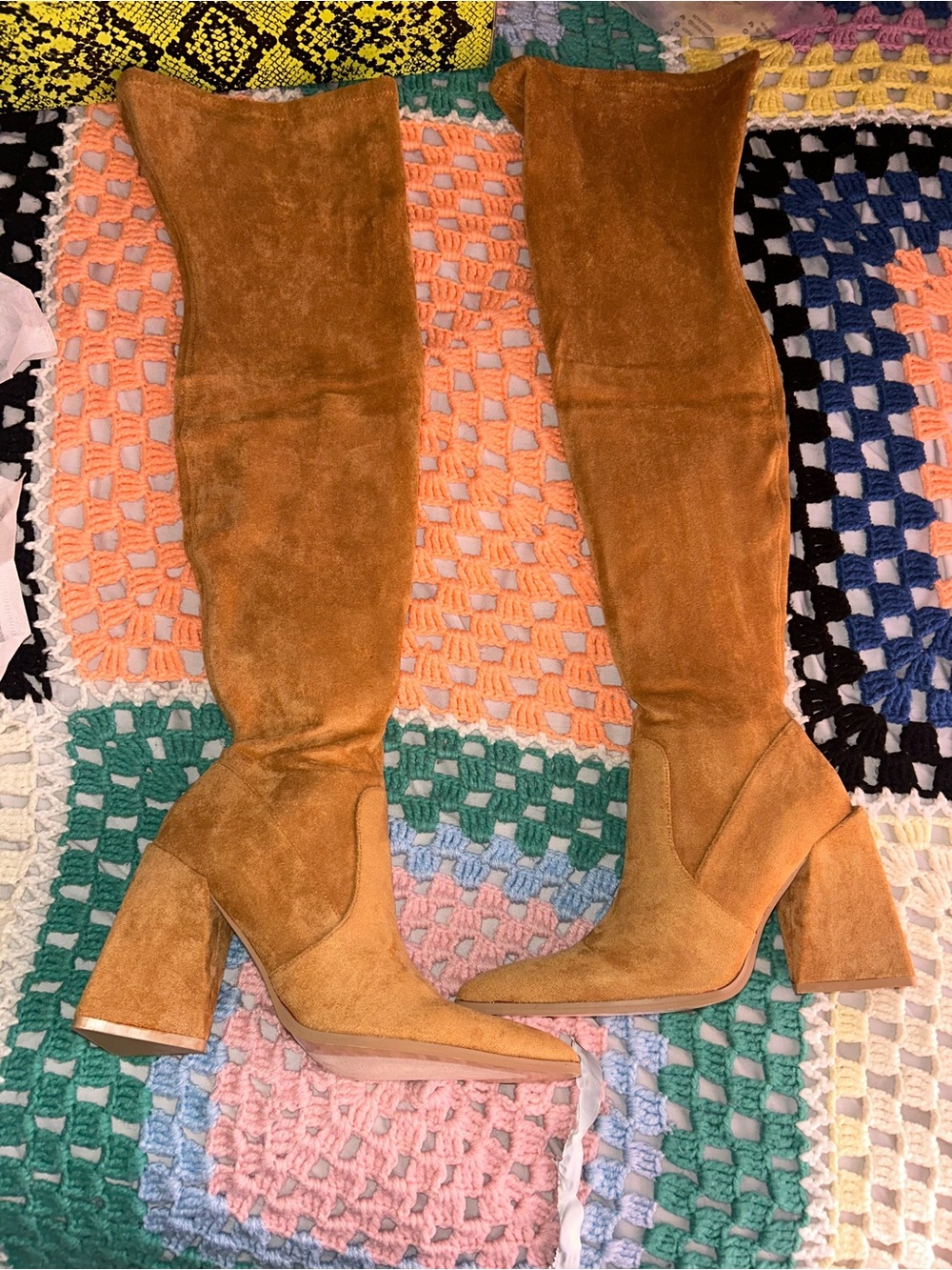 Women’s Over-the-Knee Suede Block Heel Boots - Tan